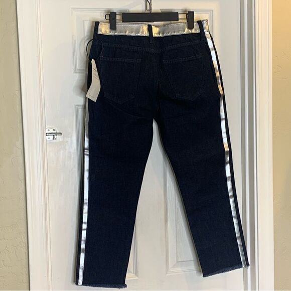 Current Elliot The Fling Silver Stripe Crop Denim Jeans Size 26 - Picture 4 of 12